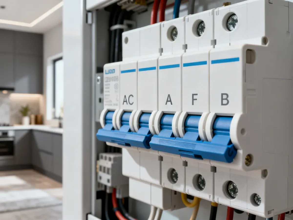 Nowoczesna rozdzielnica elektryczna z różnymi typami wyłączników różnicowoprądowych