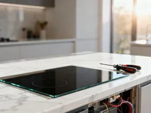 Rękawice ogrodnicze trzymające sadzonkę tui nad przygotowaną ziemią z łopatką w tle. Gotowe do sadzenia drzewko w słonecznym ogrodzie.