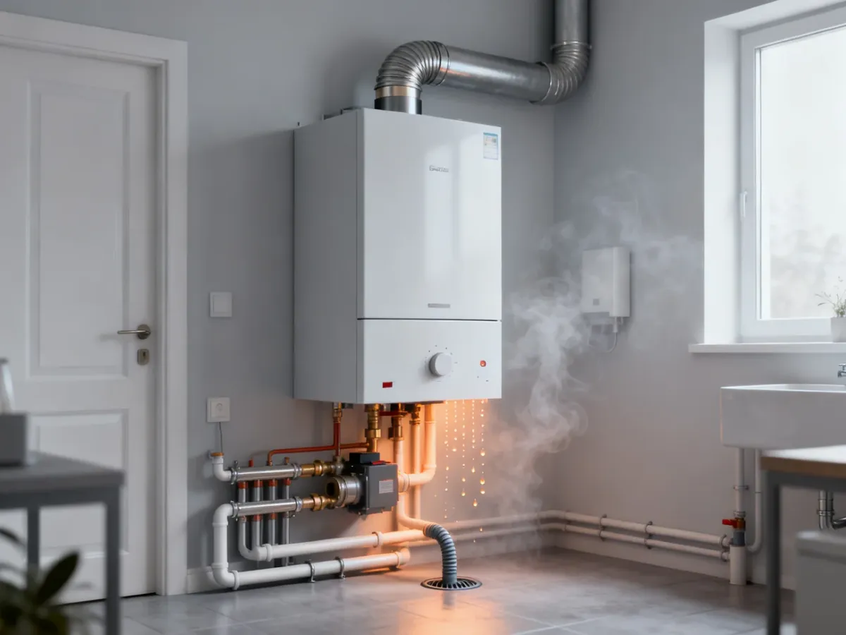Nowoczesny kocioł kondensacyjny z instalacją odprowadzającą spaliny i kondensat